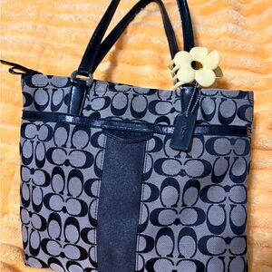 **SOLD** Coach Black and Gray Signature Jacquard Tote
